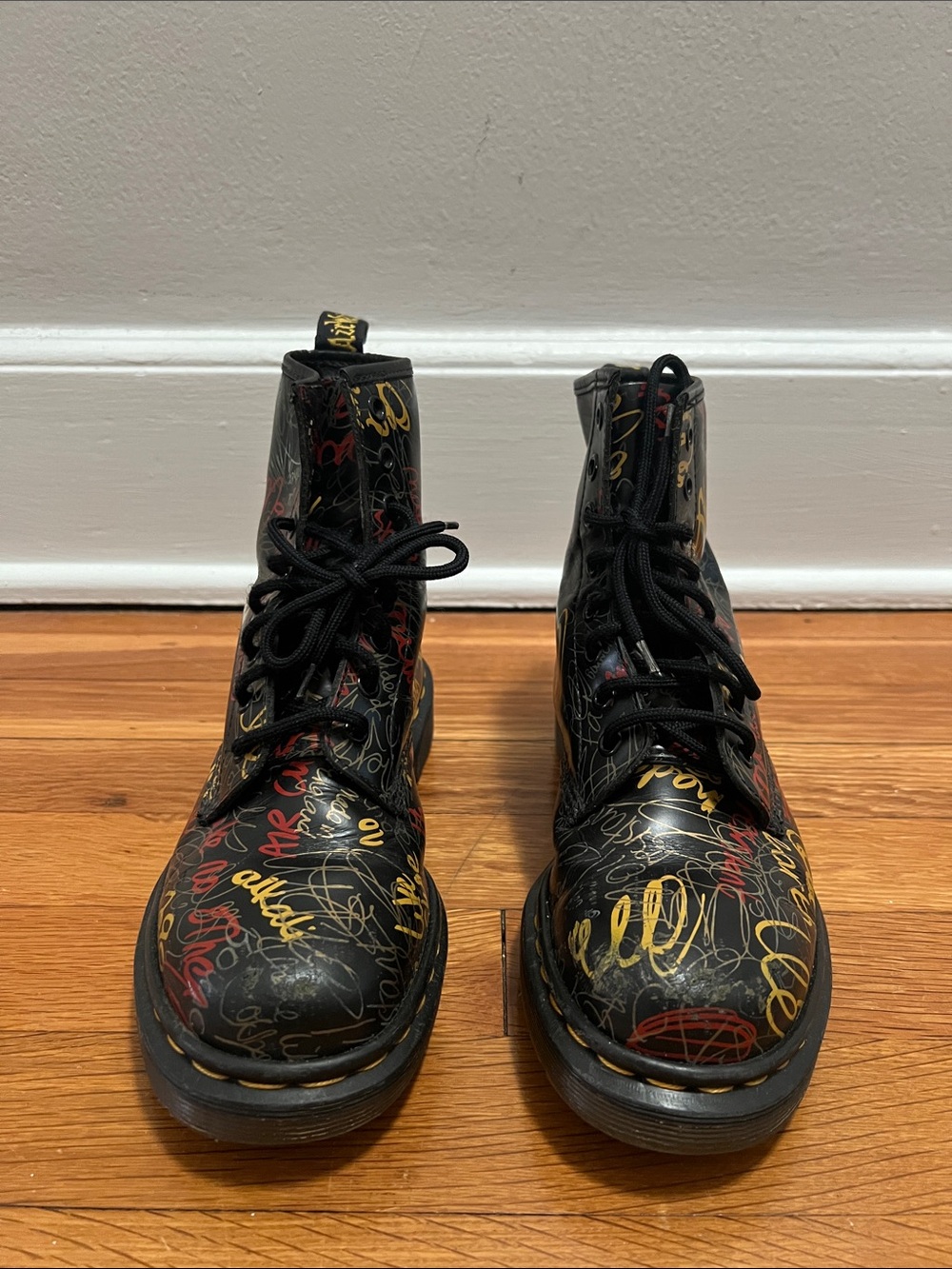 Dr. Martens Black Graffiti Lace-Up Combat Boots
